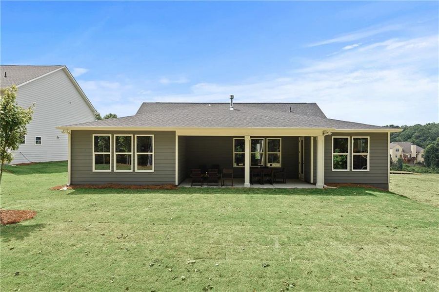 Exterior details and patio area of a home in Watermist at Mirror Lake, Villa Rica (Image 22).