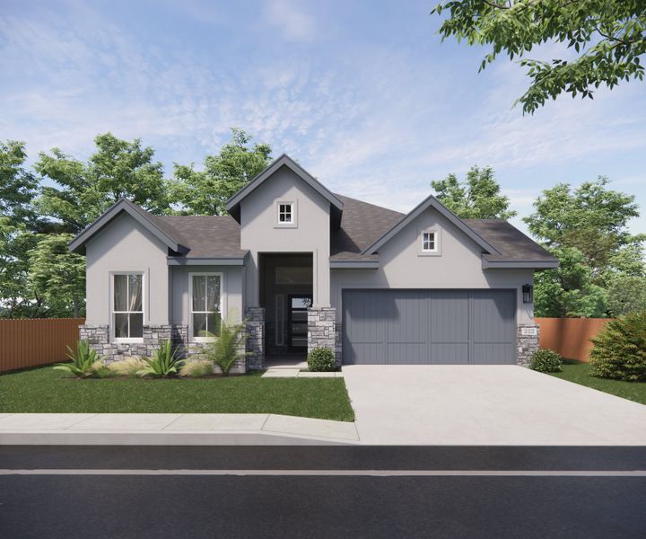 Front exterior of a new home in Nolina, Georgetown, TX, highlighting curb appeal (Image 2). Front exterior of a new home in Nolina, Georgetown, TX, highlighting curb appeal (Image 2).