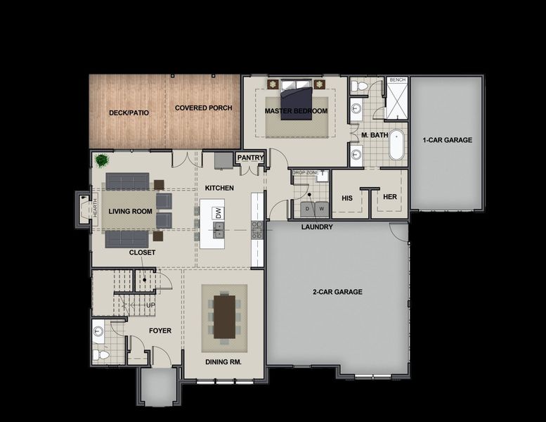 2D floor plan layout for the Carolina B by Riverstone Construction, LLC in River Gorge Ranch, River Gorge Ranch, TN (Image 4).