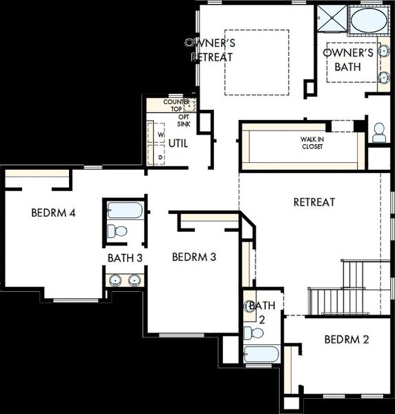 2D floor plan layout of this home in Easthaven at Bridgeland Central - Horizon Collection, Cypress, TX (Image 6). 2D floor plan layout of this home in Easthaven at Bridgeland Central - Horizon Collection, Cypress, TX (Image 6).