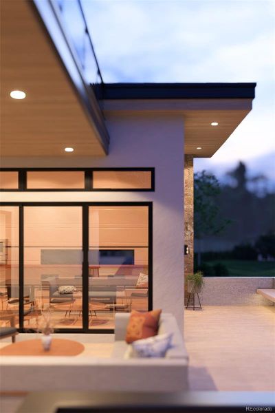 Rendering of new luxury home coming soon showcasing multiple outdoor entertainment areas with panoramic mountain views.