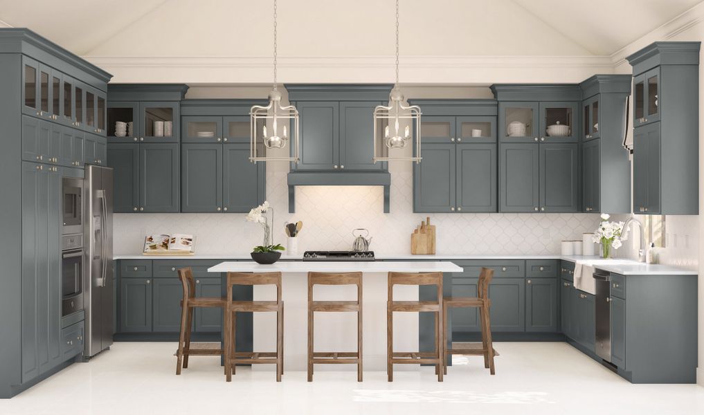 Kitchen with glass upper cabinets