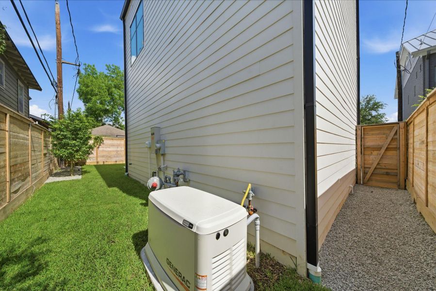 Additional green space, gravel pathway access, and whole-home Generac generator provides a worry free lifestyle. Additional green space, gravel pathway access, and whole-home Generac generator provides a worry free lifestyle.