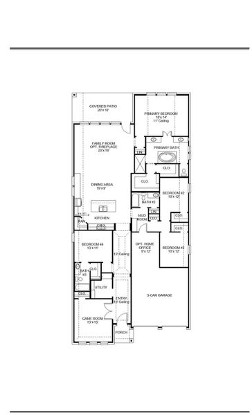 2D floor plan layout of this home in Wolf Ranch, Georgetown, TX (Image 2).