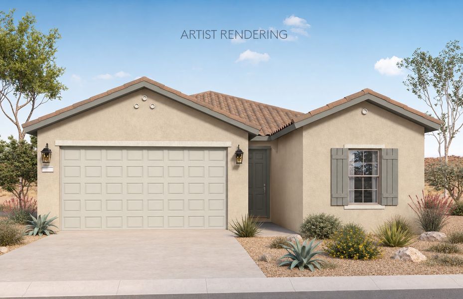 Representative exterior photo of a completed home built from the Bergamot by Pulte Homes in San Madera, Buckeye, AZ (Image 2). Representative exterior photo of a completed home built from the Bergamot by Pulte Homes in San Madera, Buckeye, AZ (Image 2).