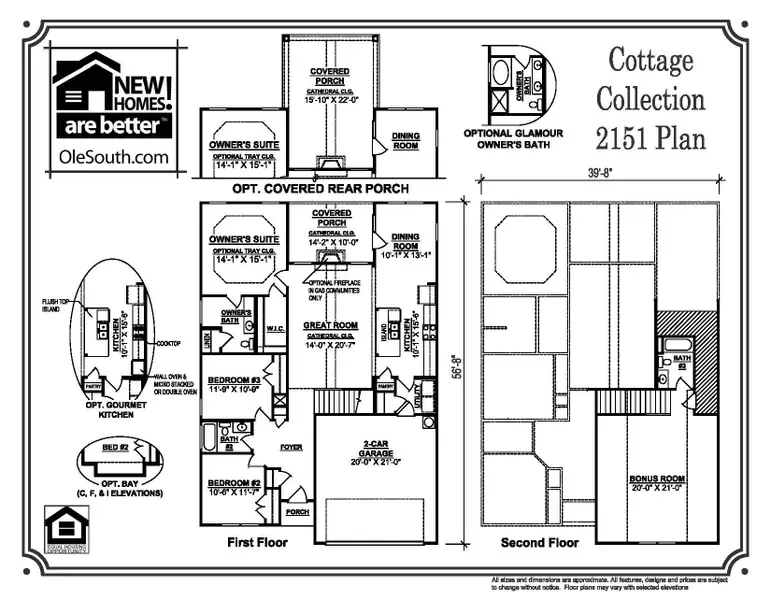 2D floor plan layout for the 2151 Elevation ABC by Ole South in Evergreen Farms, Murfreesboro, TN (Image 2).