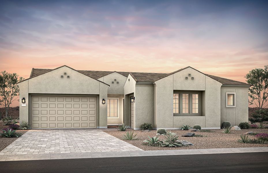 Representative exterior photo of a completed home built from the Cesena by Pulte Homes in Saguaro Reserve - Majesty, Marana, AZ (Image 2). Representative exterior photo of a completed home built from the Cesena by Pulte Homes in Saguaro Reserve - Majesty, Marana, AZ (Image 2).