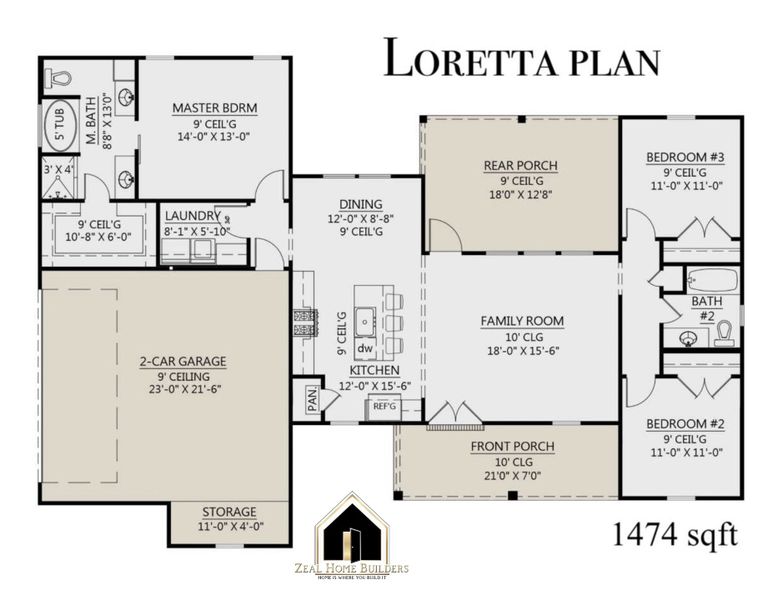 2D floor plan layout for the Loretta by Zeal Home Builders in Parallel Pastures, Poolville, TX (Image 5).