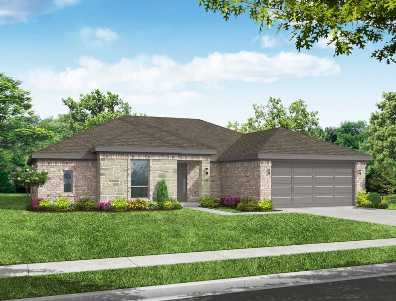 Representative exterior photo of a completed home built from the Alderbury II by Impression Homes in Mountain Valley Lake, Burleson, TX (Image 9). Representative exterior photo of a completed home built from the Alderbury II by Impression Homes in Mountain Valley Lake, Burleson, TX (Image 9).