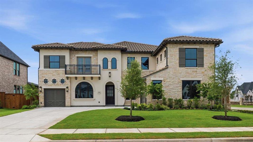 Front exterior of a new home in Star Trail, Prosper, TX, highlighting curb appeal (Image 1). Front exterior of a new home in Star Trail, Prosper, TX, highlighting curb appeal (Image 1).