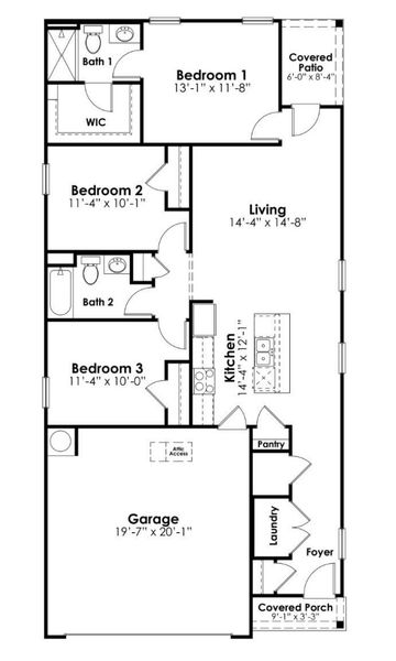 2D floor plan layout for the DOWNING by D.R. Horton in Grand Oaks, Columbia, SC (Image 3).