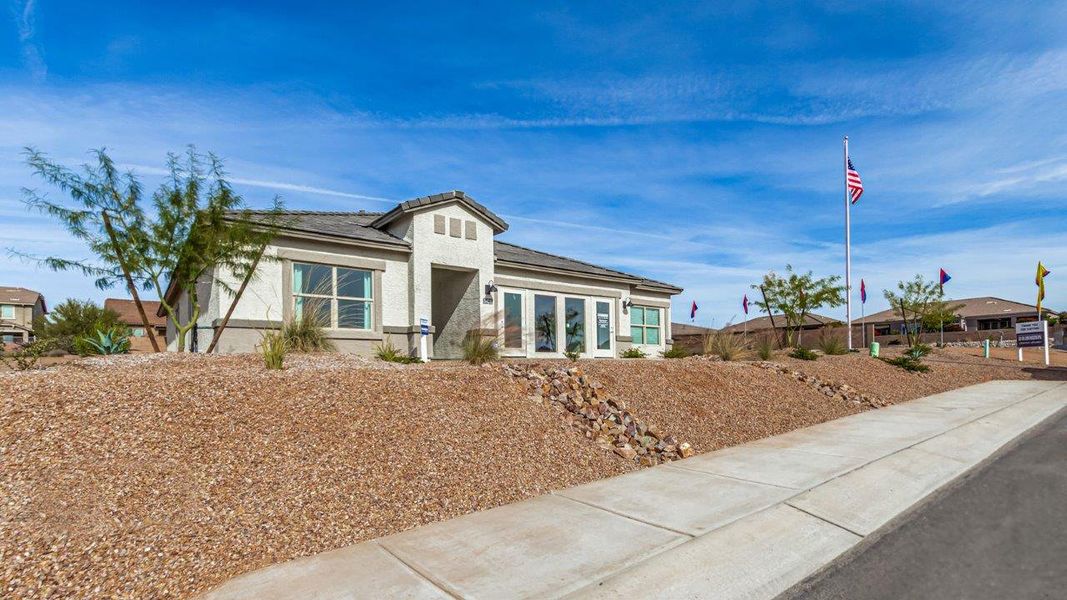 Representative exterior photo of a completed home built from the Kingston - Plan H40K by D.R. Horton in Tortolita Trails, Marana, AZ (Image 22).