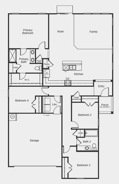2D floor plan layout for the Plan 1844 by KB Home in Utley Farms, New Hill, NC (Image 4).