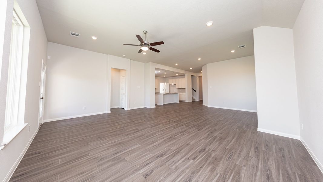 Family Room to Dining Area and Kitchen