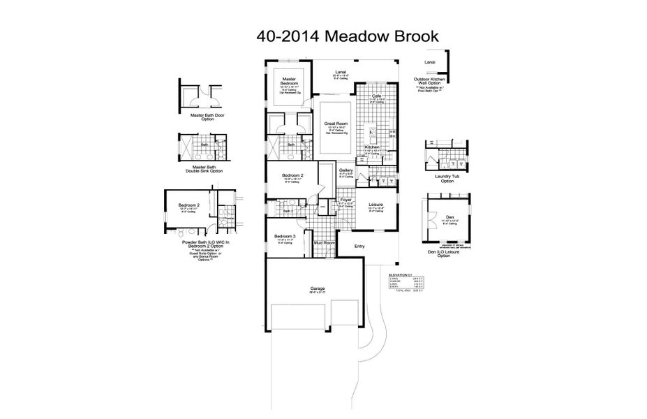 2D floor plan layout for the Meadow Brook by Neal Communities in Boca Royale Golf & Country Club at Wellen Park, Englewood, FL (Image 3).