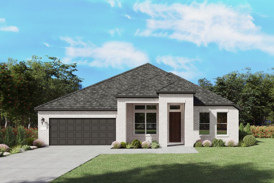 The Azle, a one-story new home design shown with home exterior TR 201 The Azle, a one-story new home design shown with home exterior TR 201