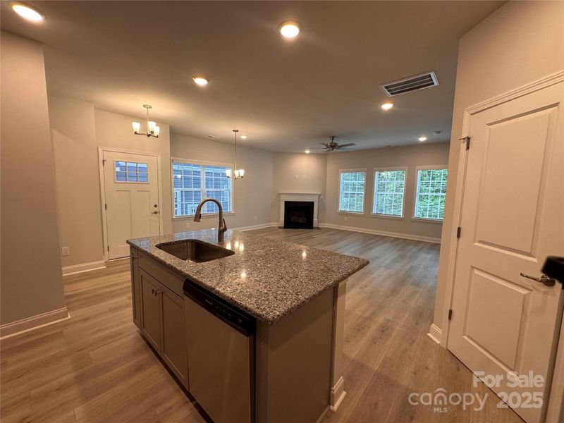 Kitchen island looking toward family room