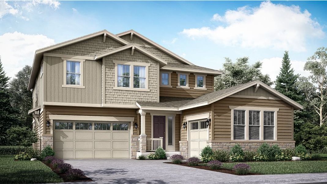 Front exterior of a new home in Macanta, Castle Rock, CO, highlighting curb appeal (Image 1). Front exterior of a new home in Macanta, Castle Rock, CO, highlighting curb appeal (Image 1).
