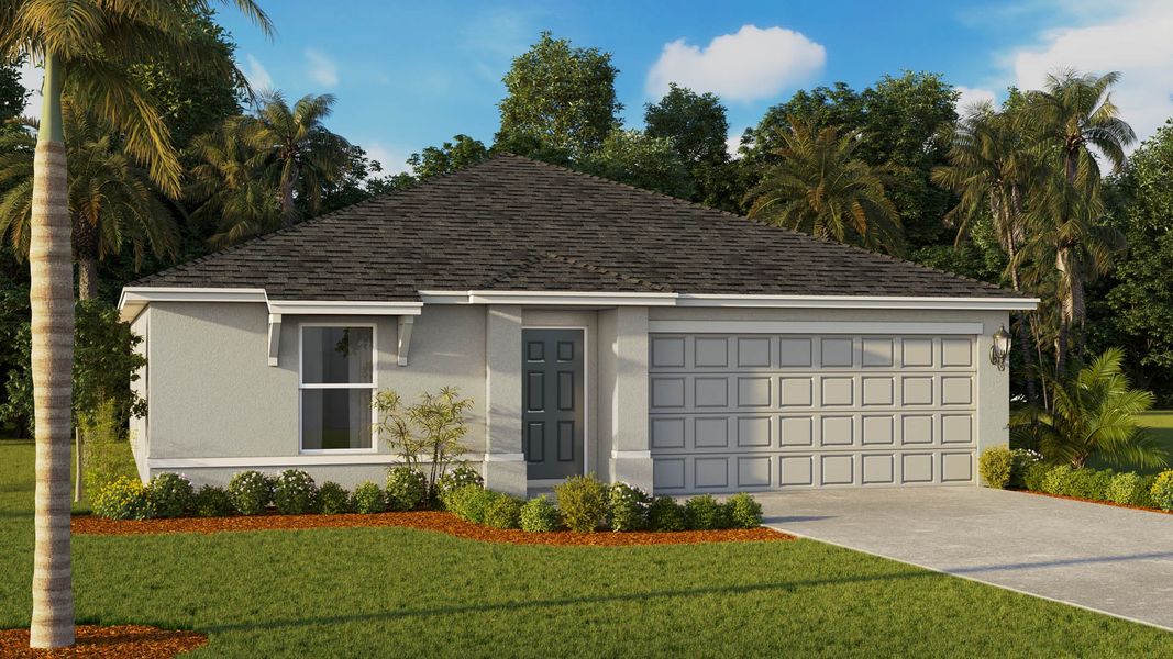 Front exterior of a new home in Palm Bay, Palm Bay, FL, highlighting curb appeal (Image 1). Front exterior of a new home in Palm Bay, Palm Bay, FL, highlighting curb appeal (Image 1).