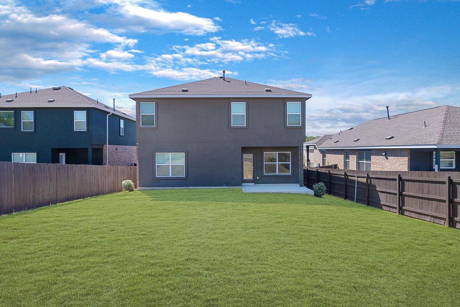 Back of house featuring a fenced backyard and a patio