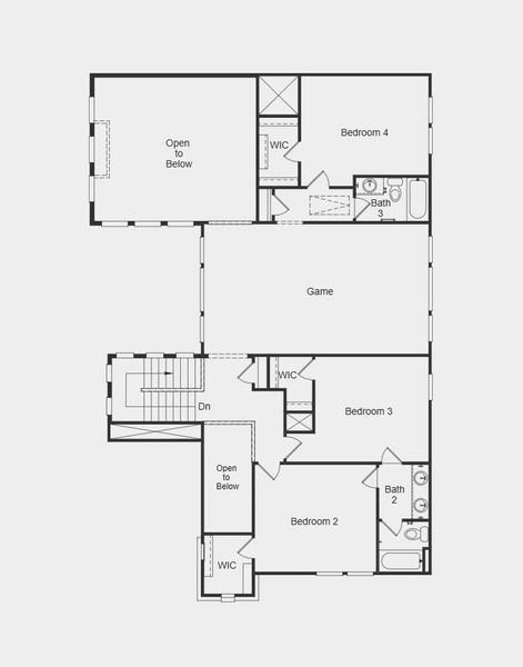 Second Floor Plan - Additional Highlights Include: main floor bedroom with an attached full bathroom and a half bathroom added on the main floor