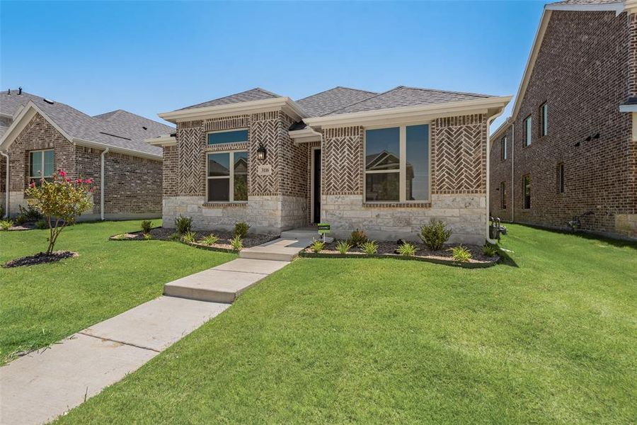 Front exterior of a new home in Arbors at Legacy Hills, Celina, TX, highlighting curb appeal (Image 15). Front exterior of a new home in Arbors at Legacy Hills, Celina, TX, highlighting curb appeal (Image 15).