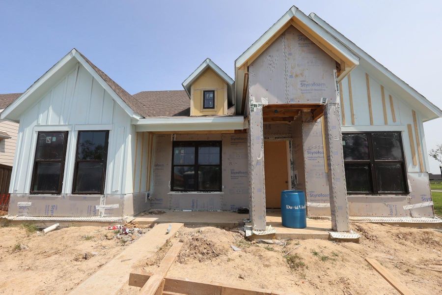 In-progress construction of a new home in Riceland - Enclave Row Collection, Mont Belvieu, TX (Image 6). In-progress construction of a new home in Riceland - Enclave Row Collection, Mont Belvieu, TX (Image 6).