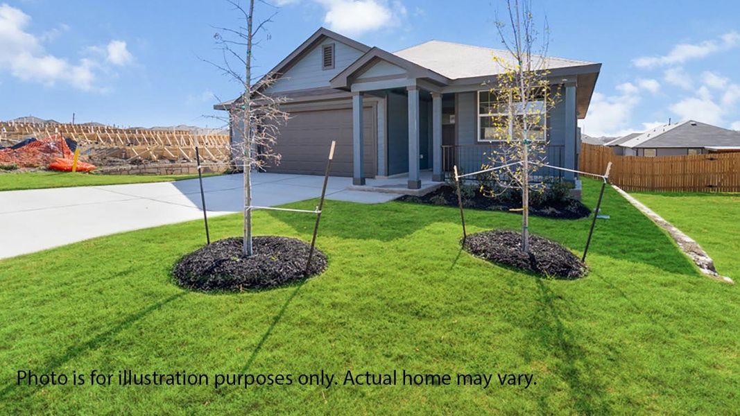 Front exterior of a new home in Talavera, Kyle, TX, highlighting curb appeal (Image 2). Front exterior of a new home in Talavera, Kyle, TX, highlighting curb appeal (Image 2).