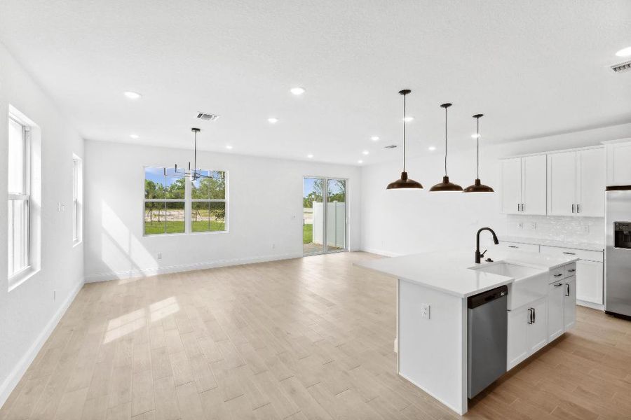 Kitchen, Dining Area & Great Room