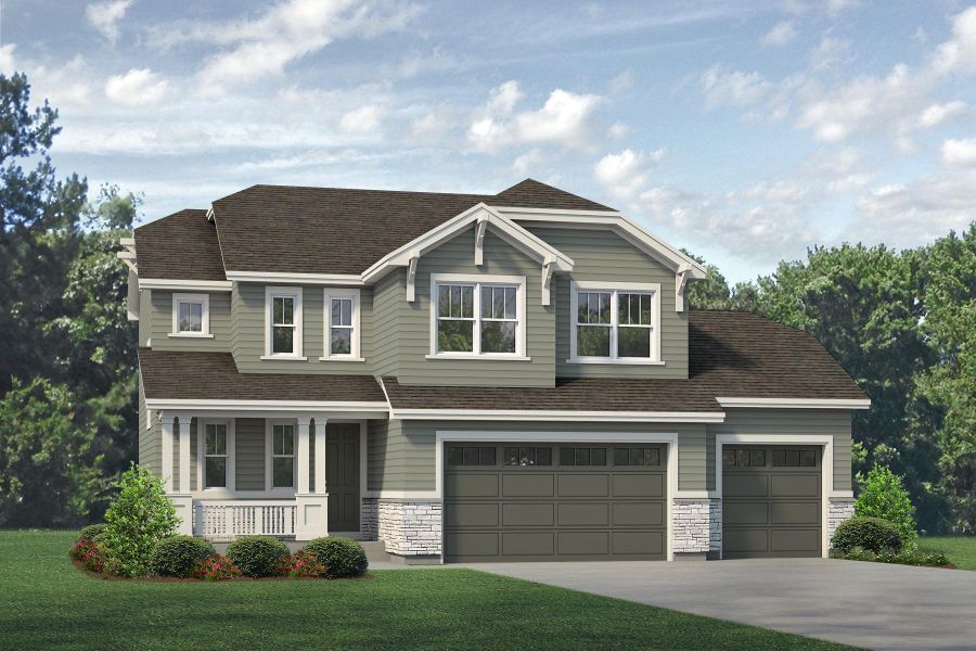 Representative exterior photo of a completed home built from the Keystone II by Landsea Homes in Highlands Preserve, Mead, CO (Image 14). Representative exterior photo of a completed home built from the Keystone II by Landsea Homes in Highlands Preserve, Mead, CO (Image 14).