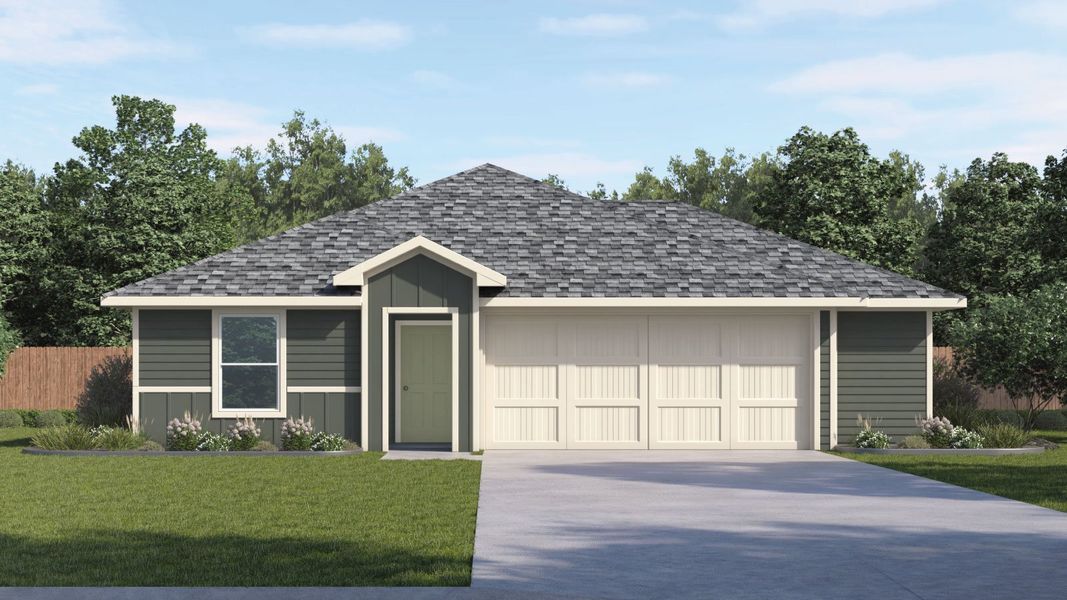 Front exterior of a new home in Talavera, Kyle, TX, highlighting curb appeal (Image 1).