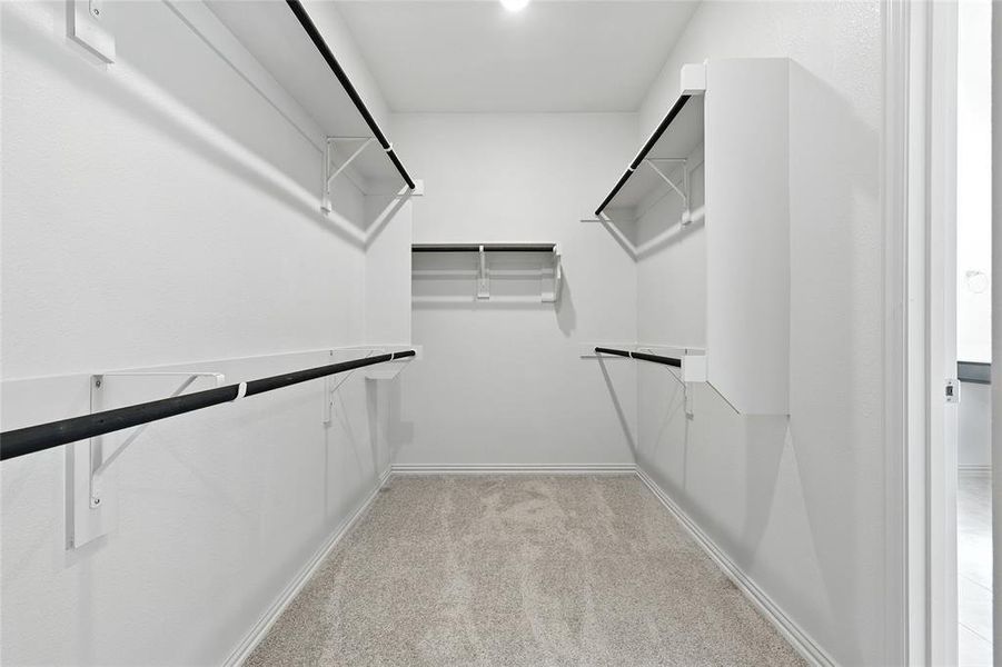 Spacious closet with light colored carpet