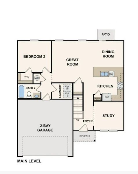 2D floor plan layout of this home in The Landing at Crooked River, Woodbine, GA (Image 3).