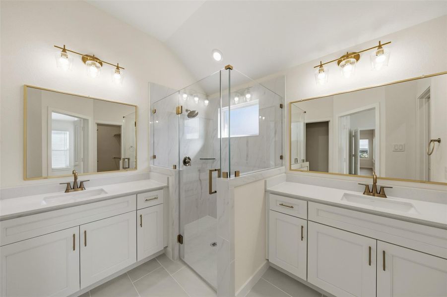 Step into your brand new en-suite bath. Double sinks, oversized seamless shower with custom tile. Plenty of counter and cabinet space complete this luxury bath.