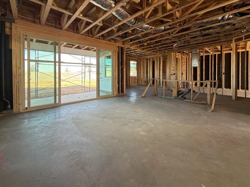 Great room, kitchen and dining