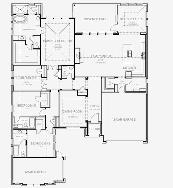 2D floor plan layout for the 2896W by Perry Homes in Sonoma Verde 70', Rockwall, TX (Image 3).