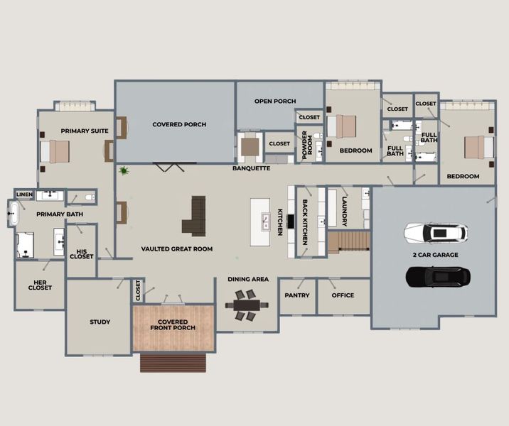 2D floor plan layout for the Thomastown by Riverstone Construction, LLC in River Gorge Ranch, Guild, TN (Image 3).