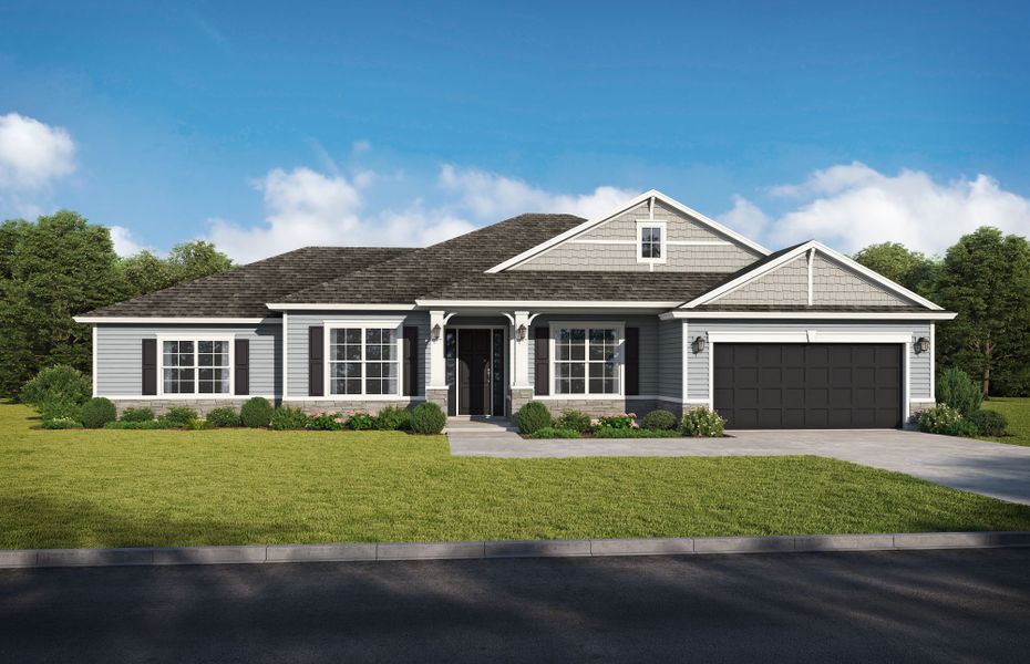 Representative exterior photo of a completed home built from the Summerville by SEDA New Homes in Katie Cove, Jacksonville, FL (Image 5). Representative exterior photo of a completed home built from the Summerville by SEDA New Homes in Katie Cove, Jacksonville, FL (Image 5).