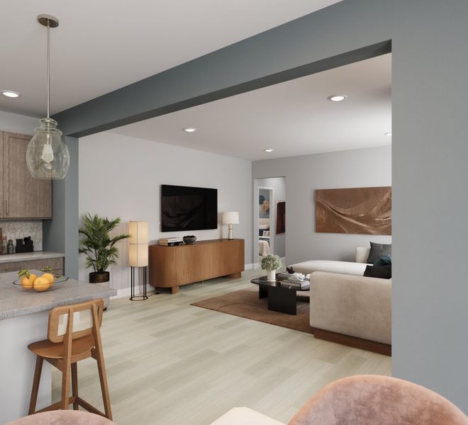 Furnished interior in a model home at Trailstone Villas Collection in Arvada (Image 7).