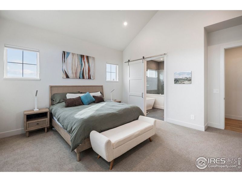 Primary bedroom with vaulted ceiling Primary bedroom with vaulted ceiling