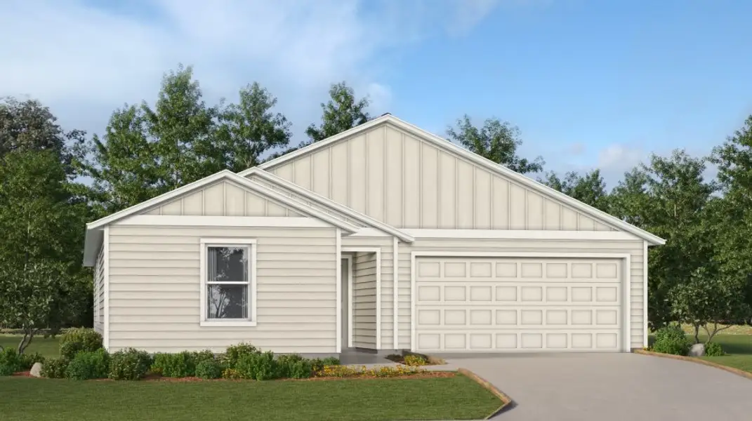 Front exterior of a new home in Resilience at Palm Coast, Palm Coast, FL, highlighting curb appeal (Image 1). Front exterior of a new home in Resilience at Palm Coast, Palm Coast, FL, highlighting curb appeal (Image 1).