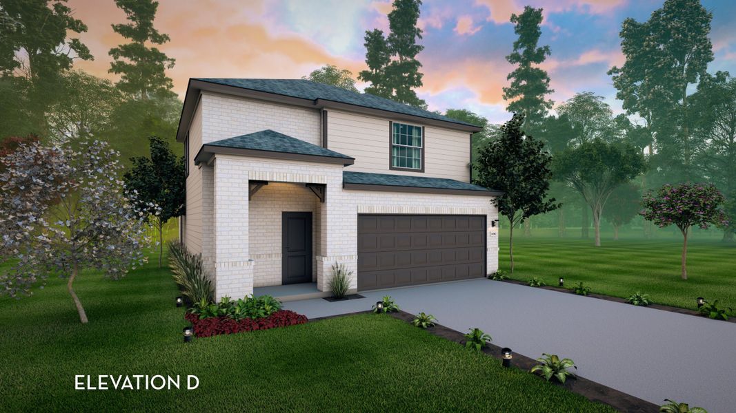 Representative exterior photo of a completed home built from the Elm by CastleRock Communities in The Canopies, Splendora, TX (Image 1). Representative exterior photo of a completed home built from the Elm by CastleRock Communities in The Canopies, Splendora, TX (Image 1).