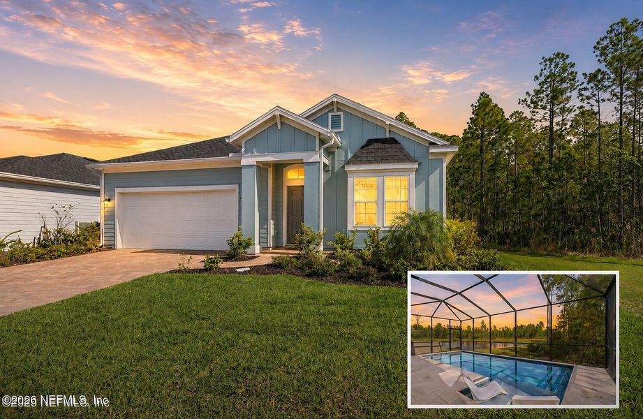 Front exterior of a new home in St Augustine Lakes, St. Augustine, FL, highlighting curb appeal (Image 1). Front exterior of a new home in St Augustine Lakes, St. Augustine, FL, highlighting curb appeal (Image 1).