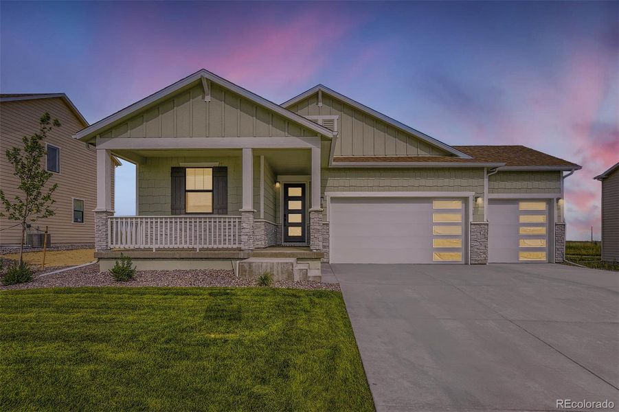 Front exterior of a new home in Spring Valley Ranch, Elizabeth, CO, highlighting curb appeal (Image 17). Front exterior of a new home in Spring Valley Ranch, Elizabeth, CO, highlighting curb appeal (Image 17).
