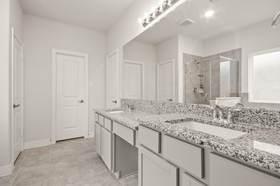 Finally the space you deserve! Separate sinks, bright lighting, a vanity area and tons of storage space. This means room for an uninterrupted skin care routine!