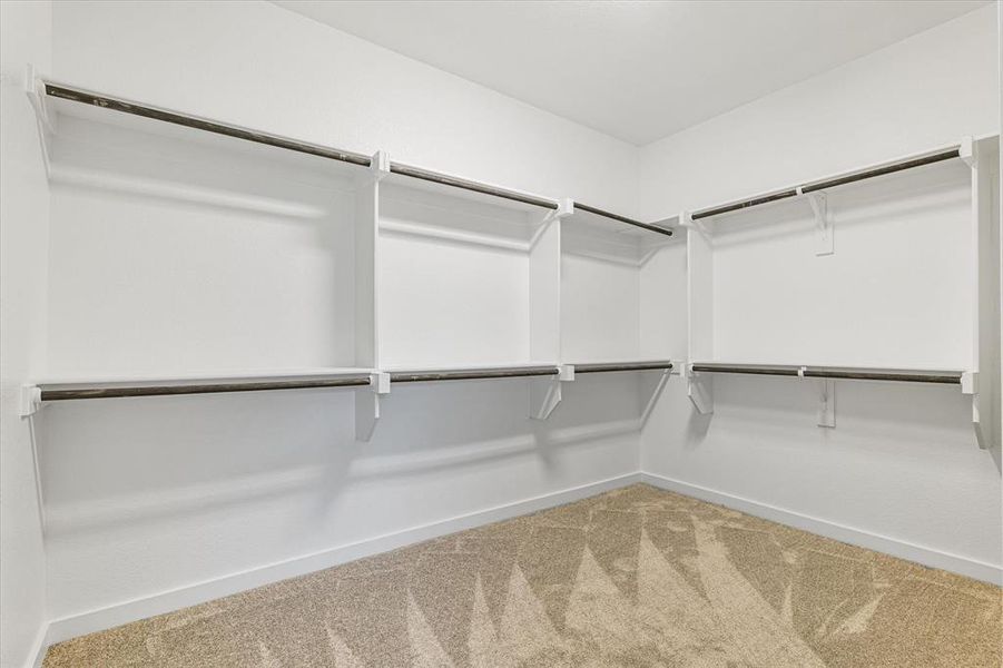 Spacious Master closet with carpet floors Spacious Master closet with carpet floors