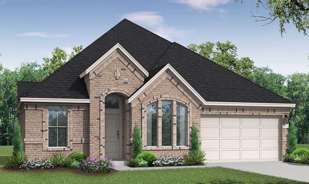Front exterior of a new home in The Meadows at Imperial Oaks, Spring, TX, highlighting curb appeal (Image 1). Front exterior of a new home in The Meadows at Imperial Oaks, Spring, TX, highlighting curb appeal (Image 1).