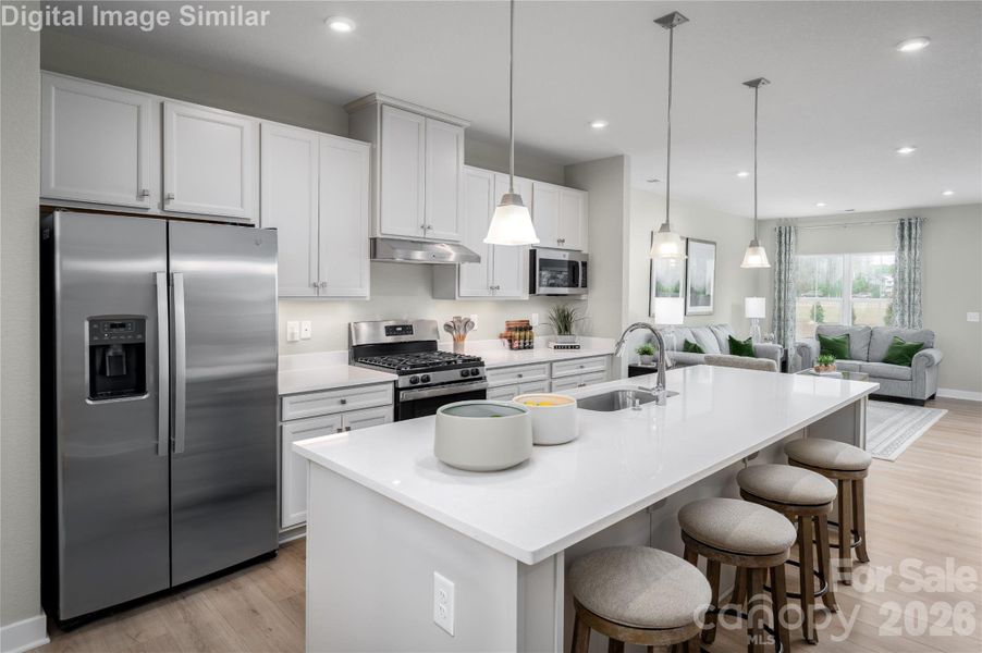 Don’t miss a moment in this open-concept haven where the kitchen flows seamlessly into the Great Room, keeping conversations and connections alive. Watch TV while prepping dinner, with counter seating for four inviting guests to linger. Warm, stylish, and effortlessly social—this space is built for togetherness.