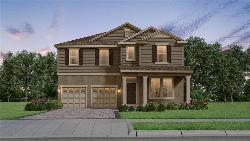 Front exterior of a new home in Waterleigh, Winter Garden, FL, highlighting curb appeal (Image 1). Front exterior of a new home in Waterleigh, Winter Garden, FL, highlighting curb appeal (Image 1).