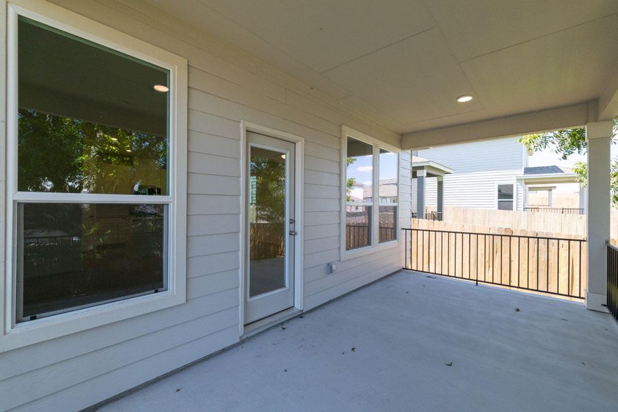 Exterior details and patio area of a home in Sonterra - Cool Water, Jarrell (Image 3).